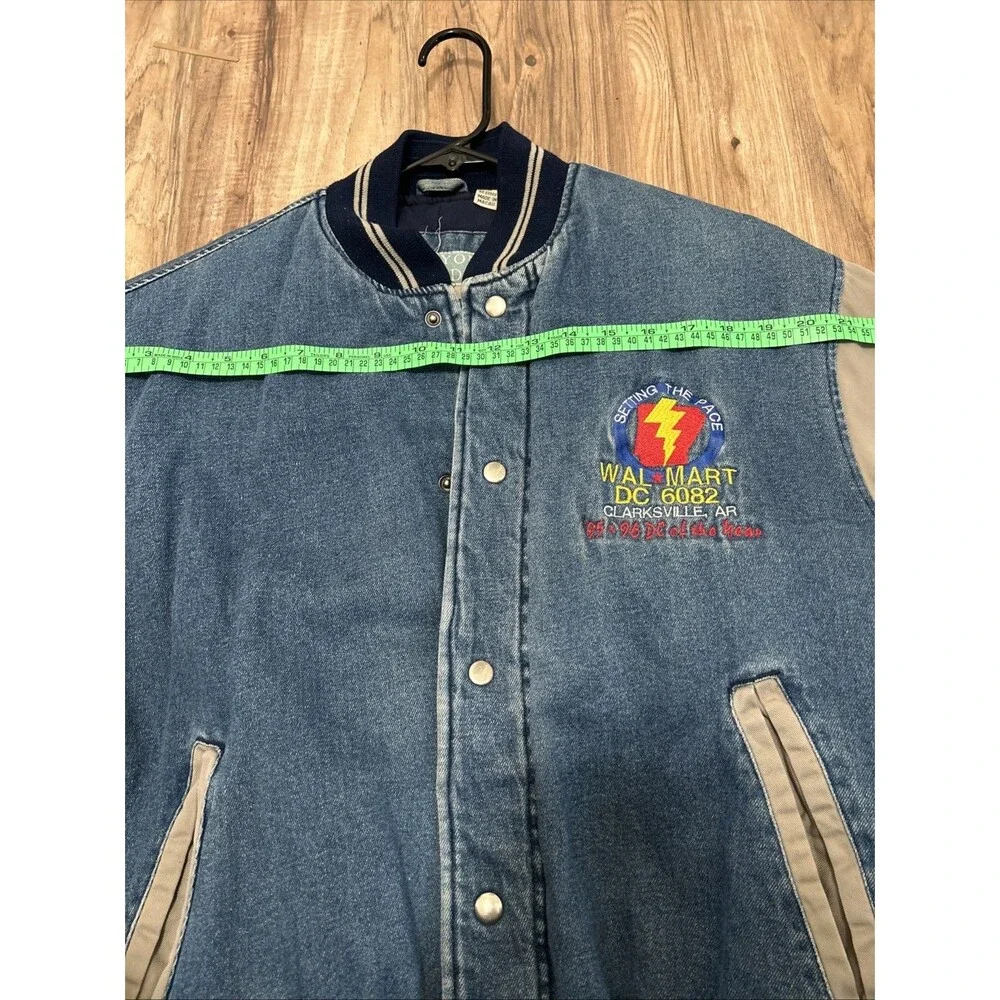 Vintage 90s Canyon Guide Outfitters Wal Mart Varsity Jacket Medium Denim Snap - Picture 12 of 16